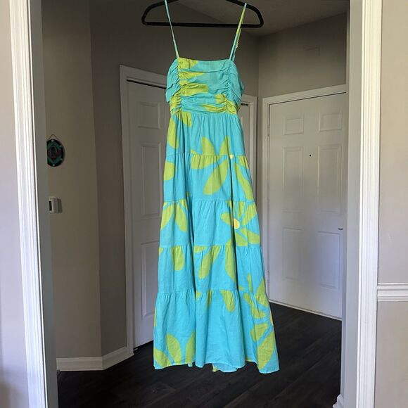 J.Marie NWT Flowy Sleeveless Maxi Dress Aqua Blue Flower Floral Print Size M - Picture 1 of 9